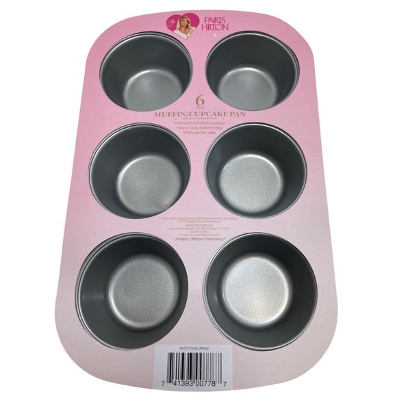 Paris Hilton Pink 6-Cup Nonstick Muffin/Cupcake Pan With Heavy-Duty Rolled Edge - Picture 1 of 4
